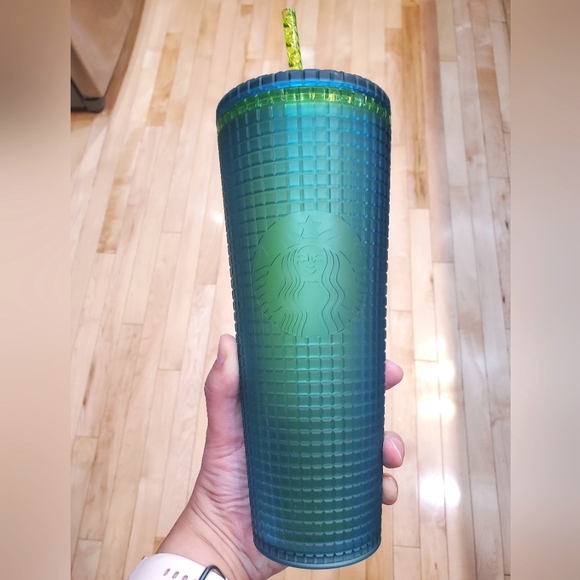 Starbucks Dark teal and Lime Green matte Venti Cold Drink Tumbler BNWOT - Picture 1 of 4